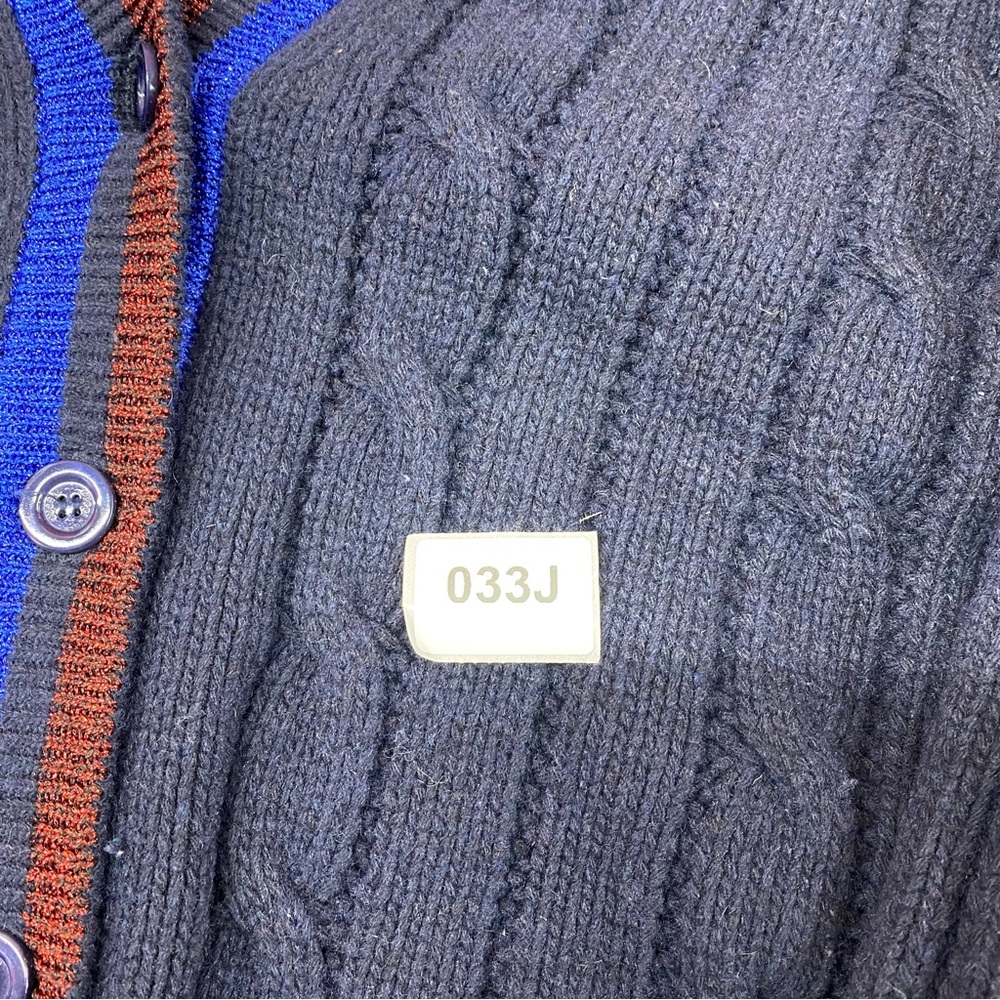 Gucci Cable Knit Cardigan Navy Stripe Trim Lambs Wool Sweater Women’s Large‎ - Picture 11 of 11